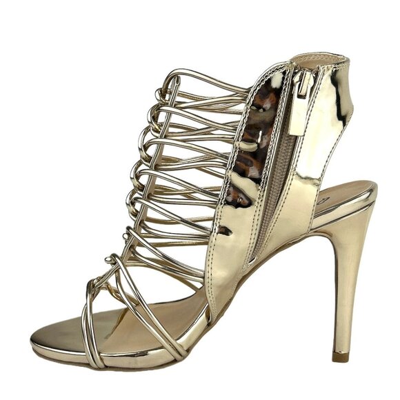 Qupid JEALOUS-18 Multi-Straps Heel Dress Sandals Champagne Shiny Metallic Size 7 - Picture 4 of 10